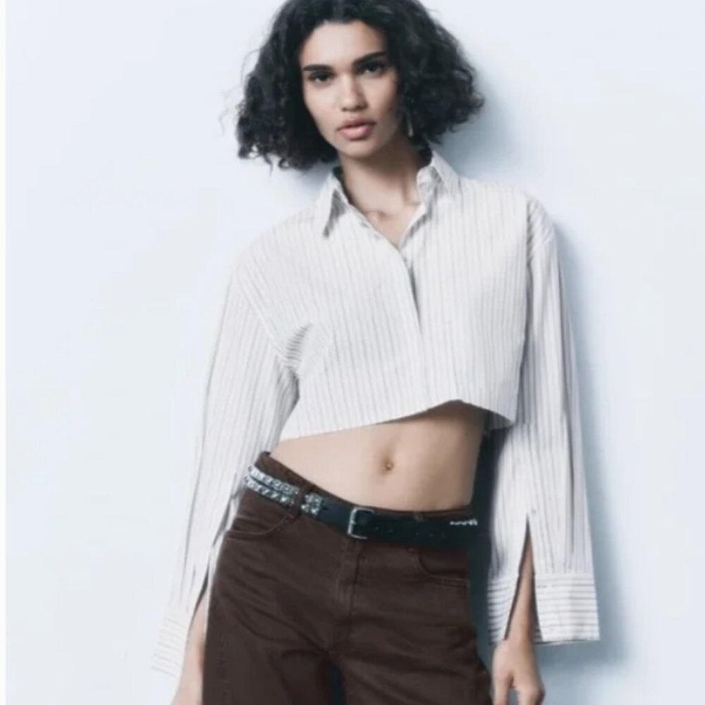 NWT STRIPED CROP SHIRT